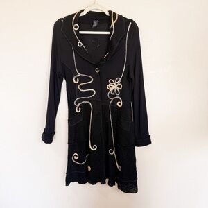 Fairycore Y2k Goth Whimsy Forrest Floral Black Duster Knit Sweater Cardigan L